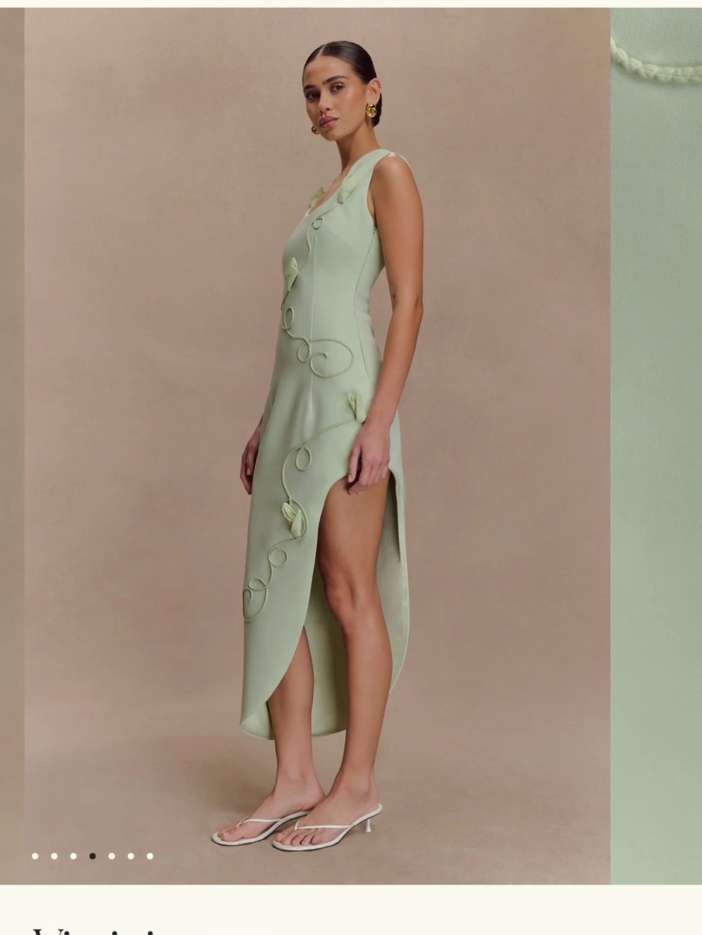 Meshki Sage Green Sculpted Floral Midi Dress - Picture 4 of 6